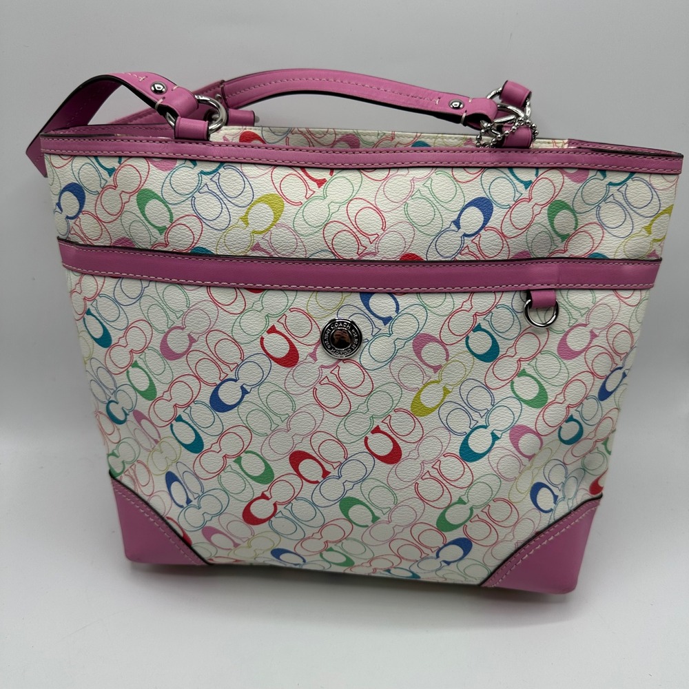 COACH Heritage Chelsea Pink Trim Multicolor Signature F16874 Tote Purse